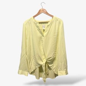 Chico’s Yellow Tie Front Knit Blouse Roll Tab Long Sleeve Size 3 (XL 16/18)